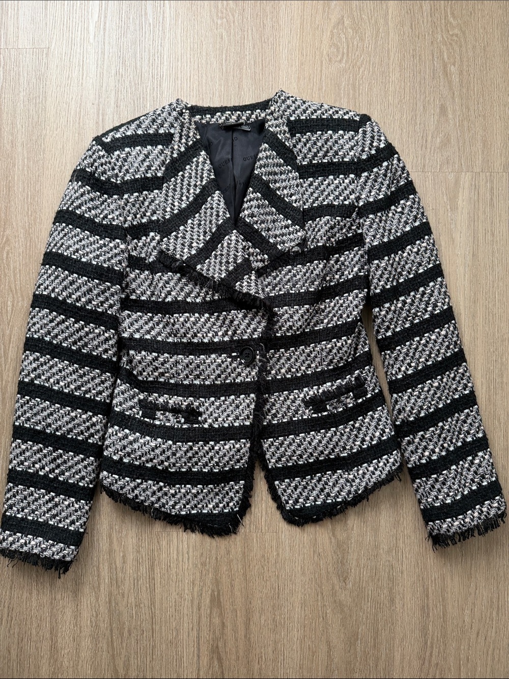 Guess by Marciano Black White Bouclé Tweed Blazer Jacket US 8